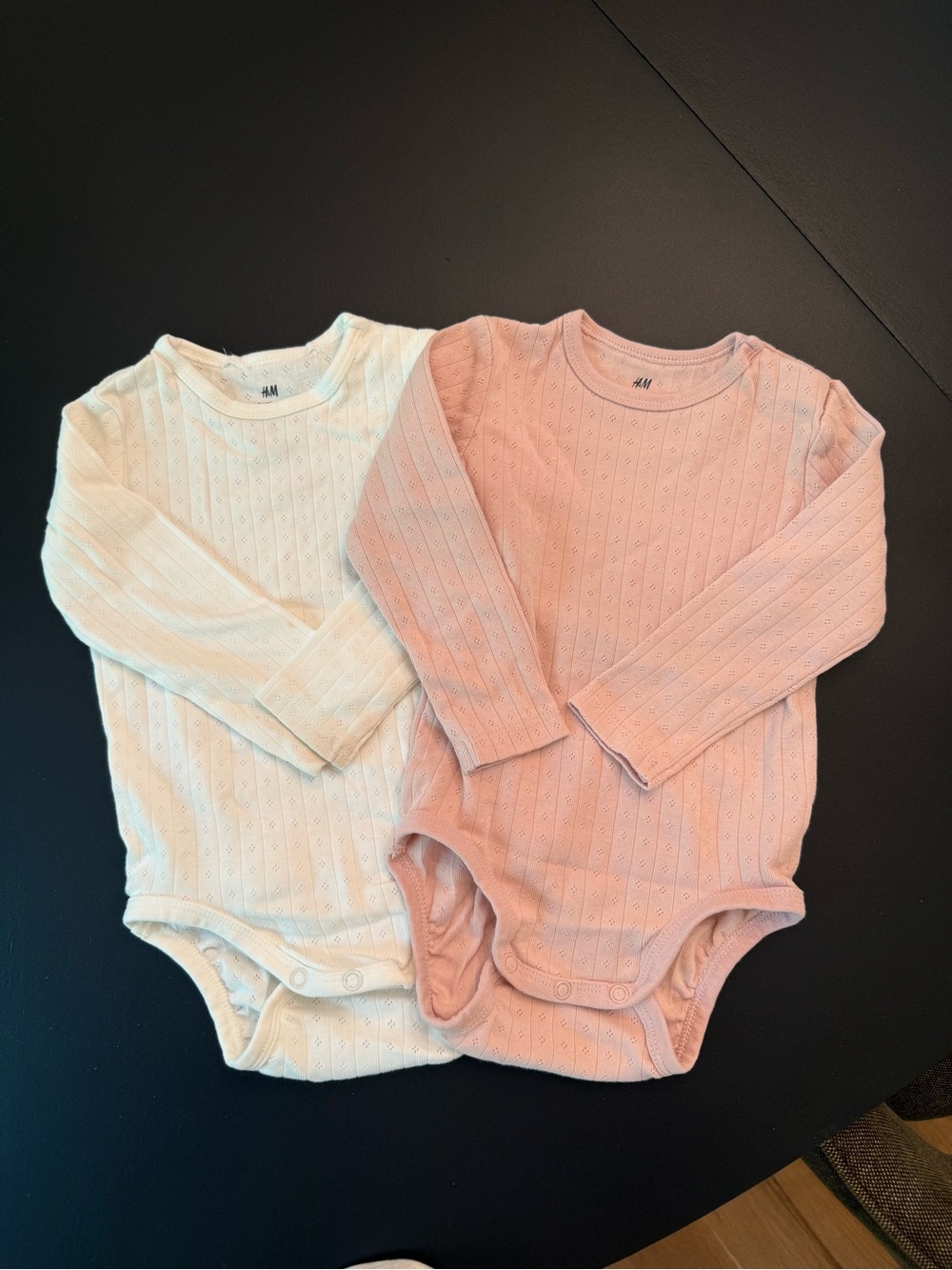 H&M Long-Sleeve Pointelle Bodysuits - Pink & Cream (2-Pack)